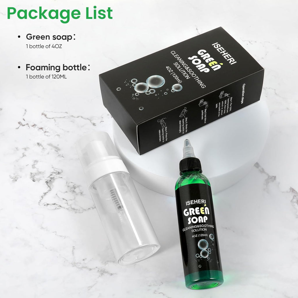 Ultra Concentrated Green Tattoo Soap 4OZ with Foaming Bottle 120ml, Tattoo Soap Tattoo Supplies for Tattoos Piercings, Clean Skin Equipment