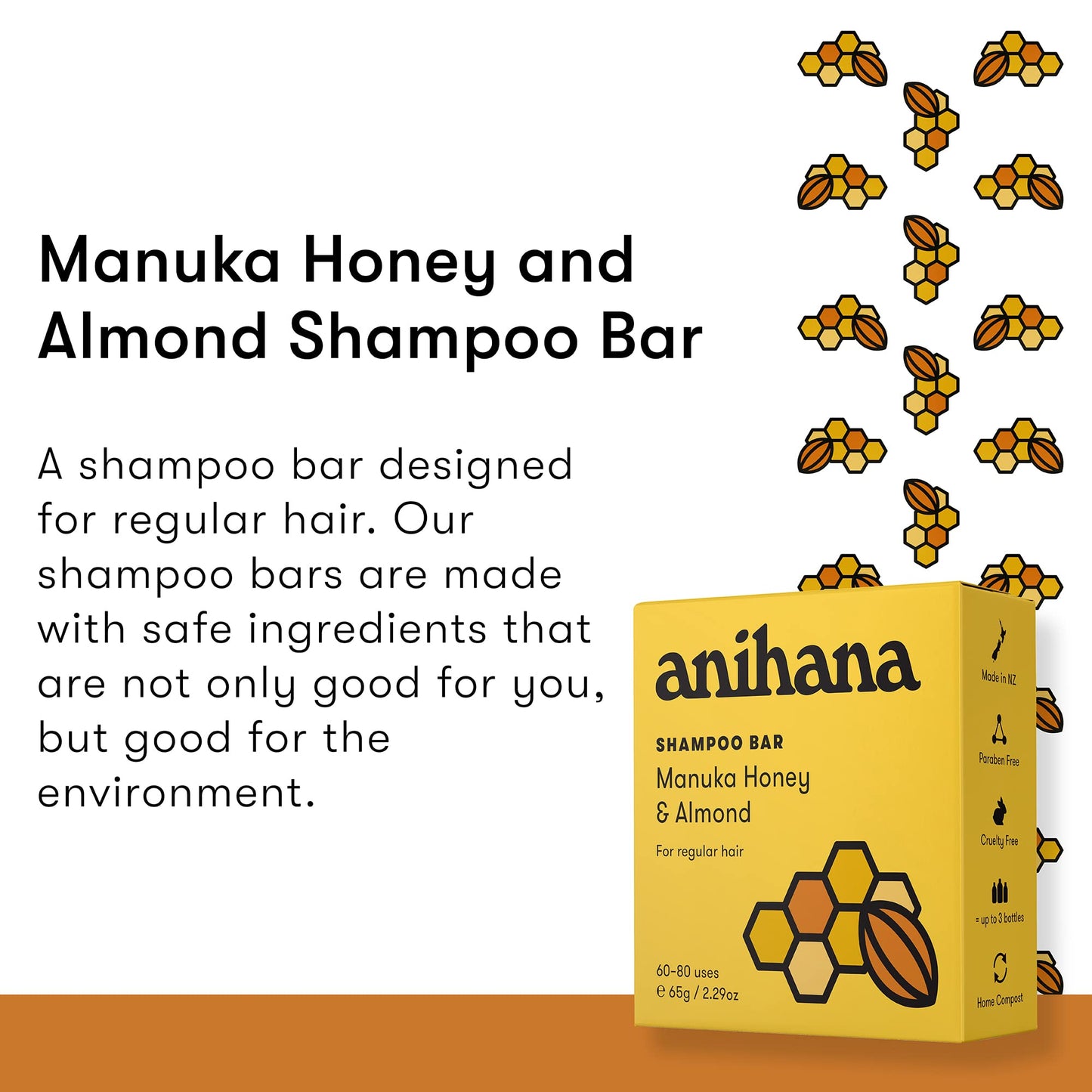 ANIHANA Shampoo Bar for Regular Hair Types Paraben Free Cruelty Free Refreshing Manuka Honey and Almond Scent 2.29 oz