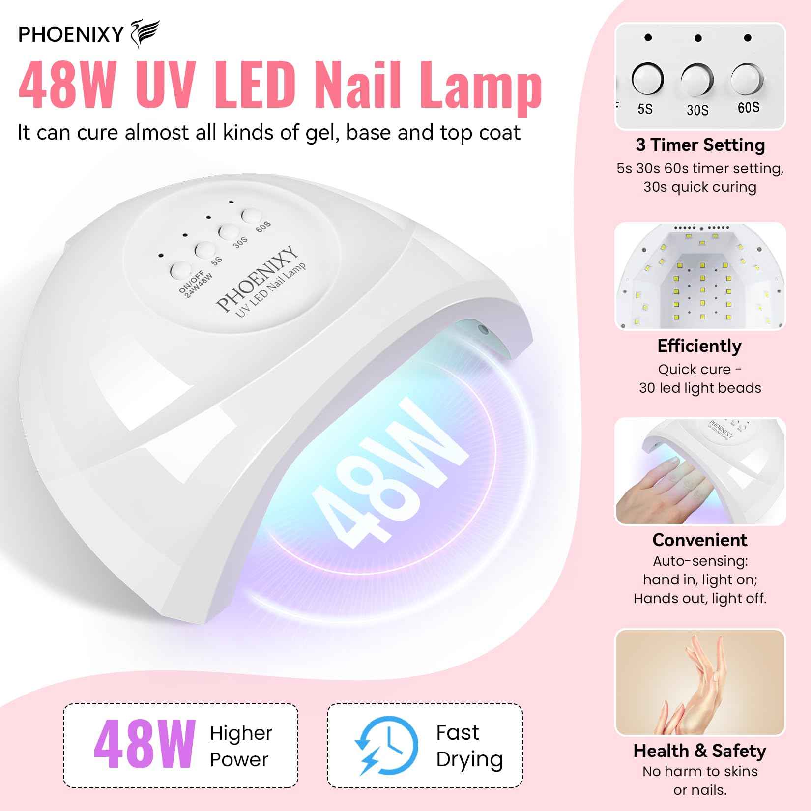 phoenixy 51 PCS Gel Nail Polish Kit with U V Light, 35 Colours Gel Polish with 5 Pcs Base Top Coat Manicure Starter Nail Polish Set Christmas Gifts for Women ST9012