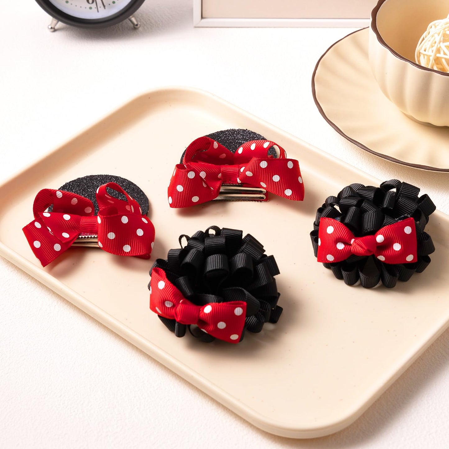 Mouse Ears Hair Bows Red Polka Dot Bow Clip Pigtail Alligator Barrettes for Toddler Baby Girls Kids Cute Birthday Party Cartoon Costume Decor Accessories Christmas Gift