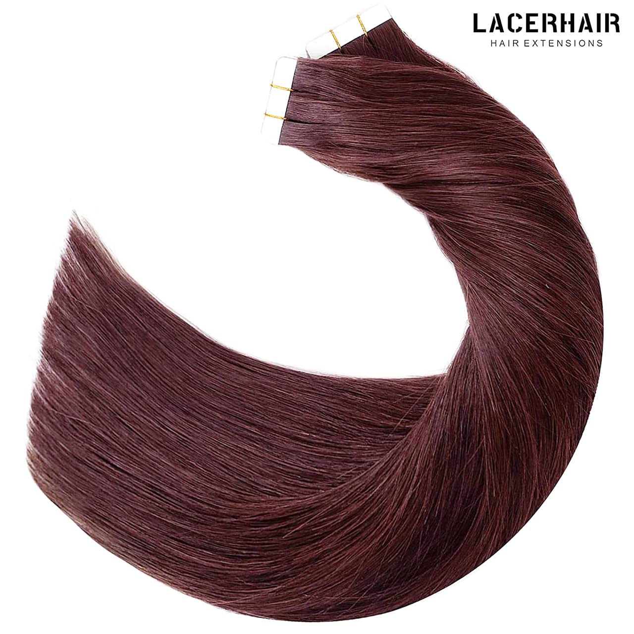 Lacer Natural Human Hair Tape in Extensions Invisible Double Sided Straight Red Wine Burgundy #99J Glue In Hair Extensions Human Hair 50g 20pcs 18 Inch