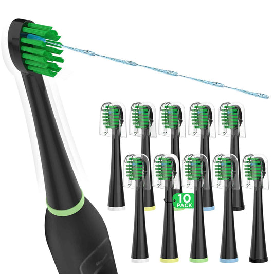 Replacement Toothbrush Heads for All Waterpik Sonic Fusion Models (SF-01, SF-02, SF-03, and SF-04 Series), Compact, with Covers, 10 Count, Black
