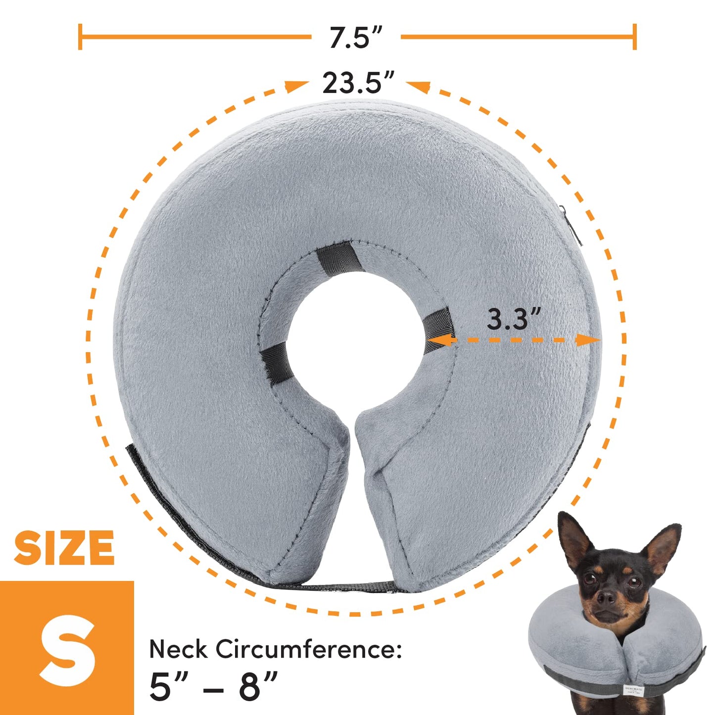 BENCMATE Protective Inflatable Collar for Dogs and Cats - Soft Pet Recovery Collar Does Not Block Vision E-Collar (Small, Grey)