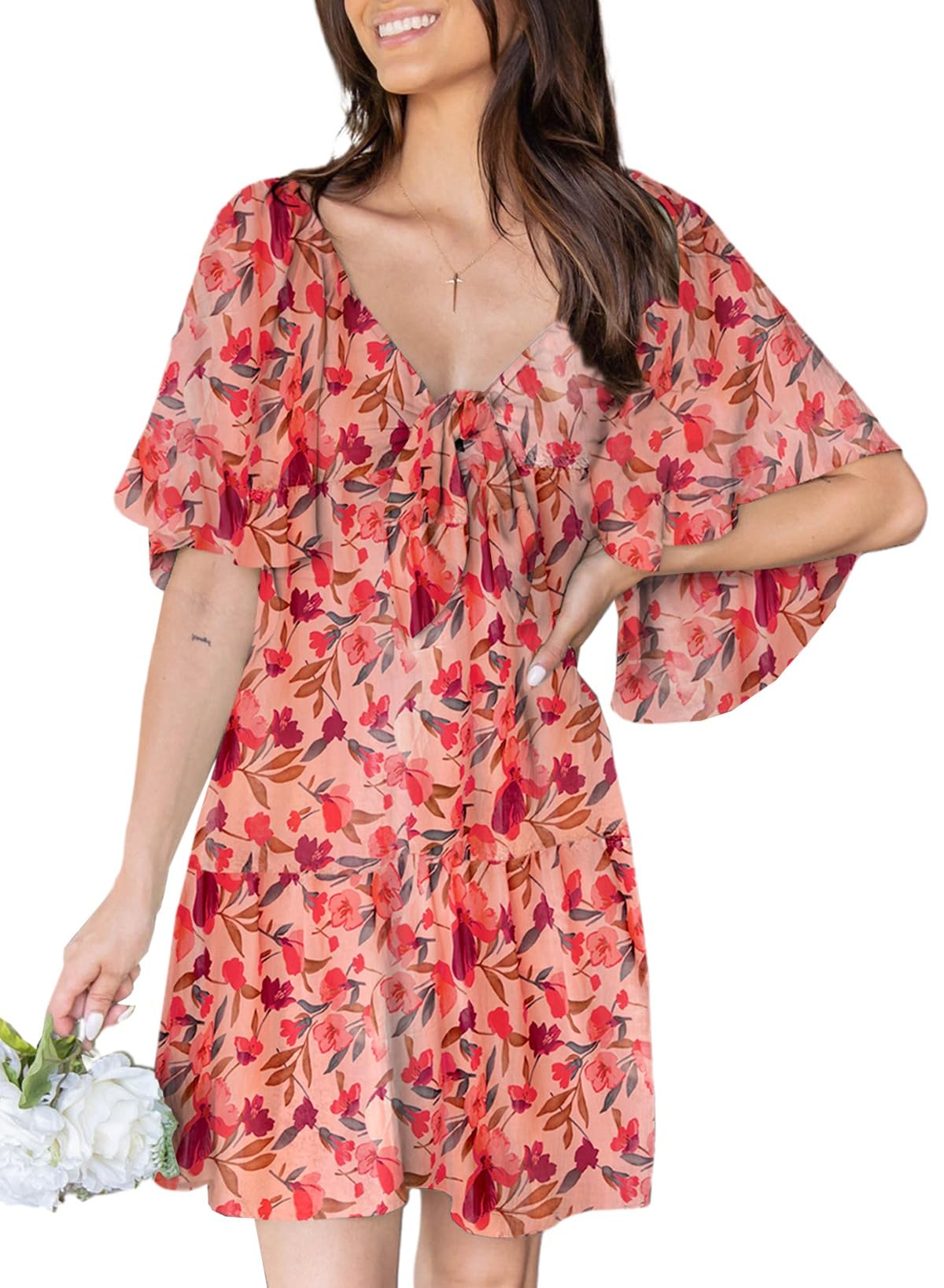 Dokotoo Boho Dresses for Women 2024 Boho Dress Floral Dress for Women Spring Sundresses Vacation Beach Outfits for Women Resort Wear Womens Clothes Clothing Sun Fashion