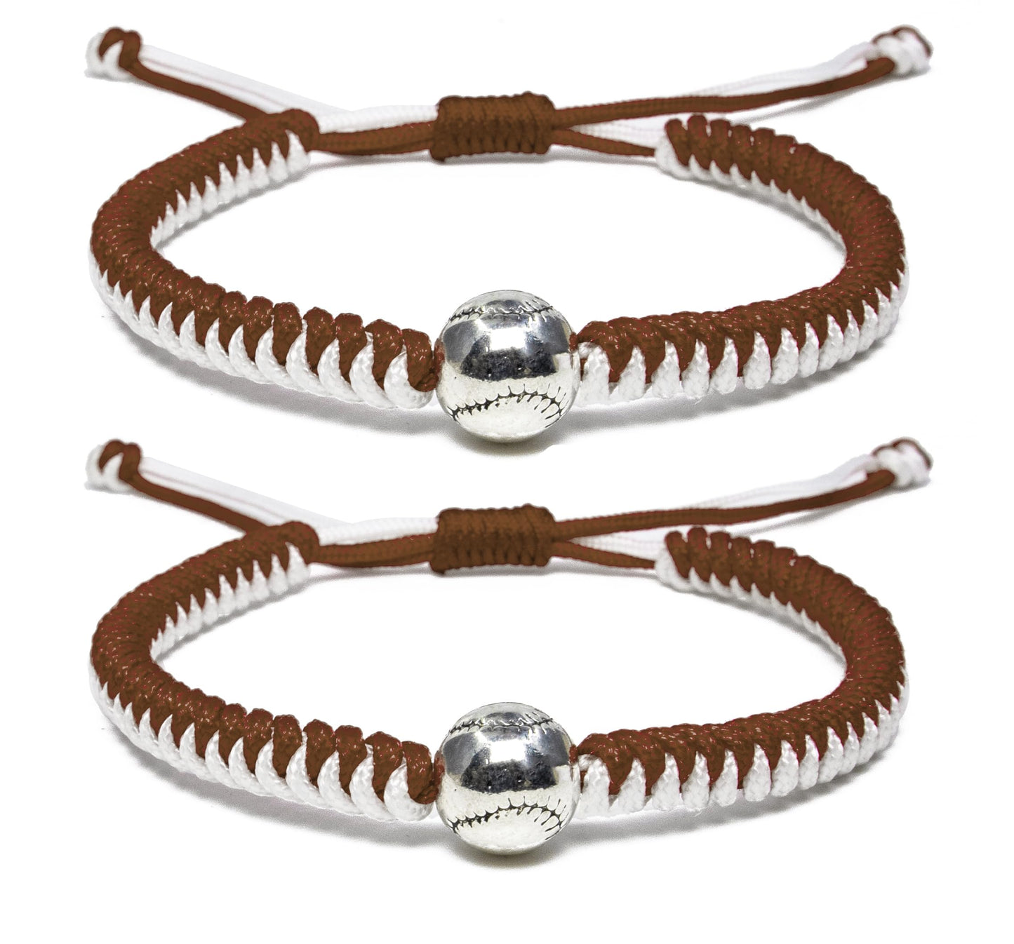 Handmade Braided Bracelets Baseball Gifts for Boys Adjustable Wristbands with Baseball Beads, Inspirational Baseball Bracelets for Girls Teens Adults (Brown 2PCS)