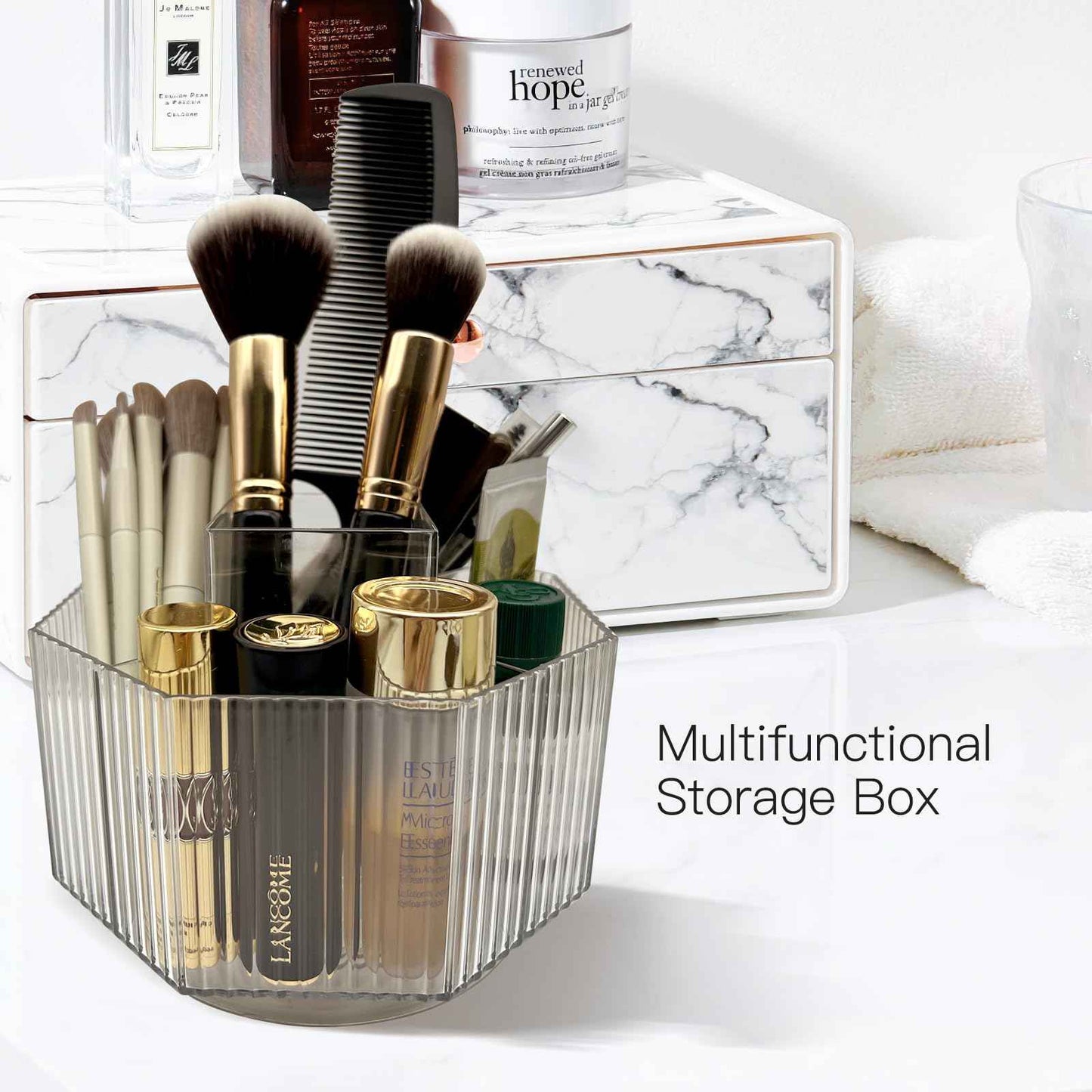 LiteTour Rotating Desk Organizer, Multi-Compartment Makeup Brush Holder, Skincare Storage, Office Supplies, Stationery, Home & Countertop Organizer for Vanity, Bathroom & Kitchen Crystal Green 360°