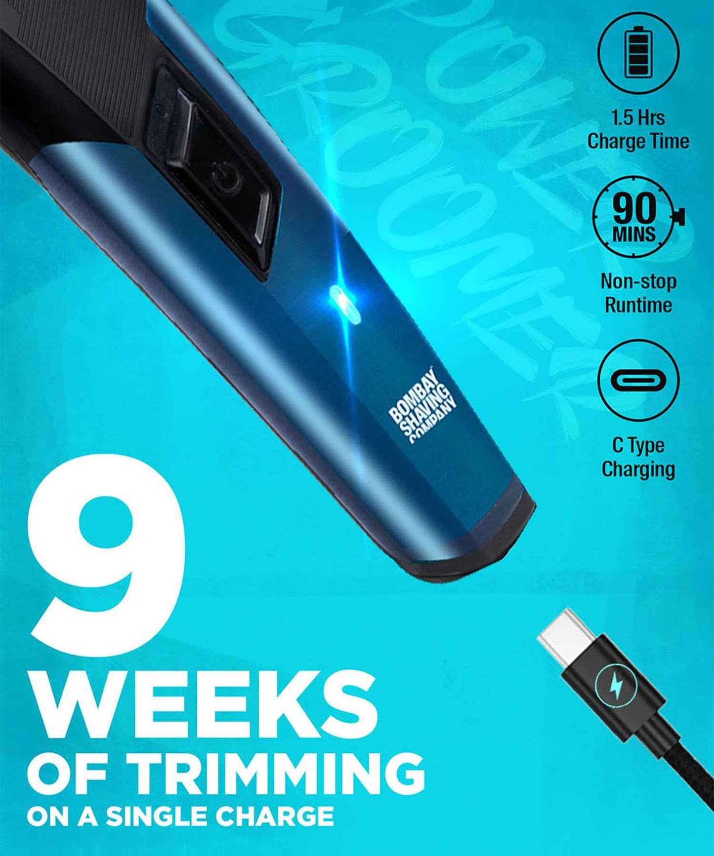 Bombay Shaving Company 11 in 1 Trimmer Men All in One Full Body Trimmer for Men 90 Min Charge time 90 mins Run time Type C Charging Power Groomer (New Model), Blue