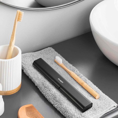 Oralphi Aluminum Toothbrush Travel Case, Portable Travel Toothbrush Holder, Durable Manual Toothbrush Box Container for Traveling, Bathroom, Camping, Business Trip-Black
