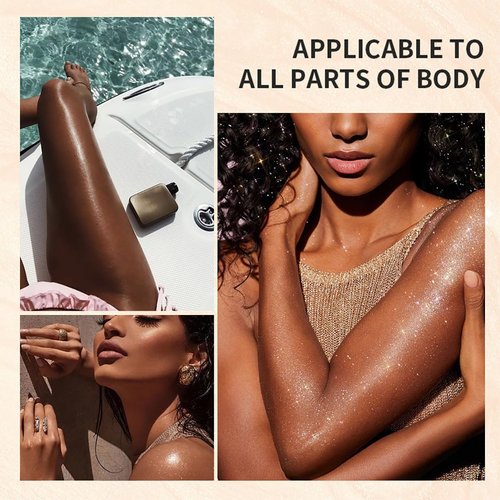 Body Glitter Spray Highlight, 4 Shimmering Color, Quick-Drying Formula Moisturizing Liquid Highlighter for Black/White Skin Women Men for Party, All Body Parts (03 Bronze)