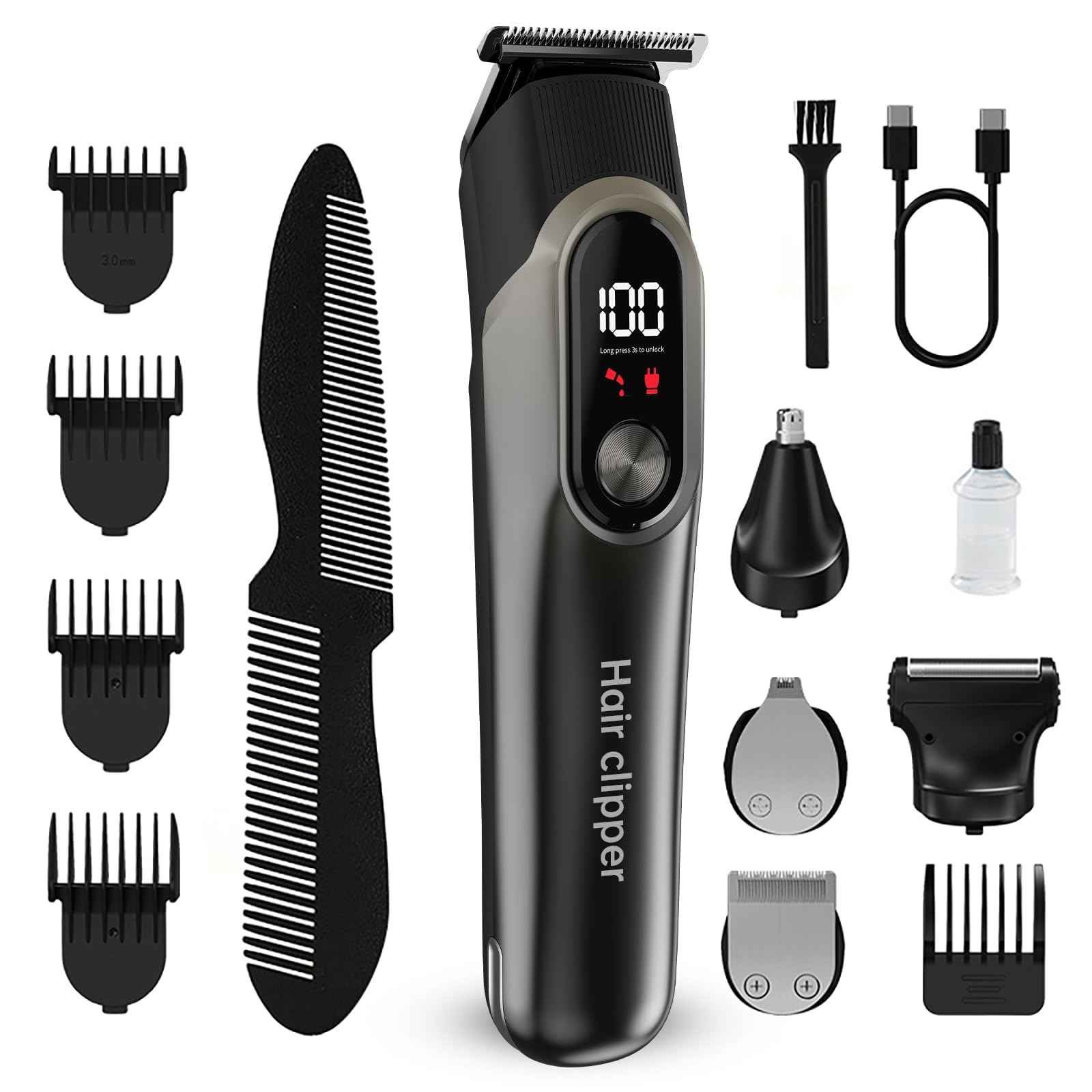 RUIBO Hair Clippers for Men Professional 5 in 1 Cord/Cordless Beard Nose Ear Body Grooming Hair Clipper Trimmer with Smart Charge Technology (Gray)