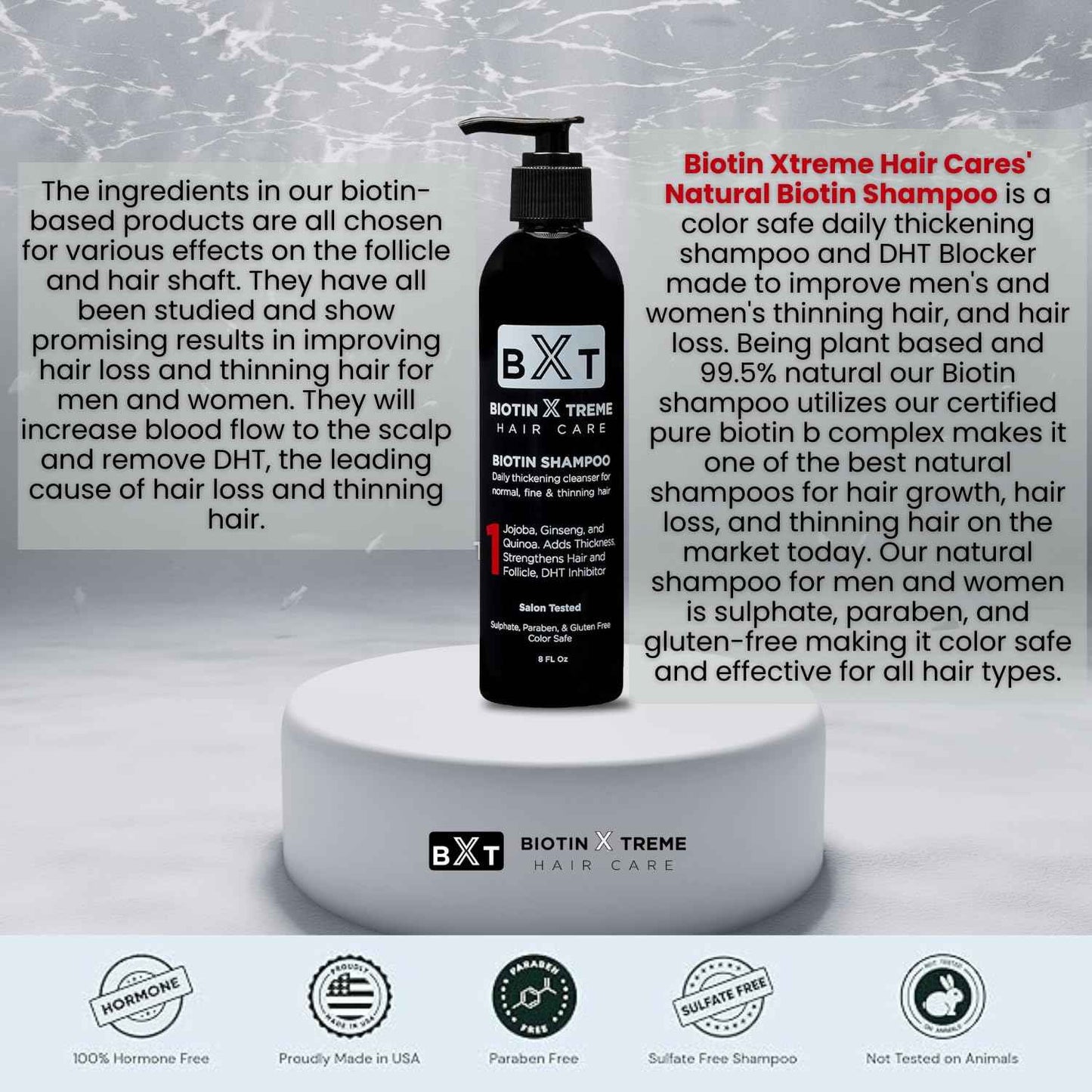 Biotin X Treme Hair Natural Shampoo for Hair Loss & Thinning Hair - Color-Safe, DHT Blocker, Sulfate-Free, Paraben-Free - For Men & Women - Promotes Hair Growth, Strengthens, and Thickens - 16 oz