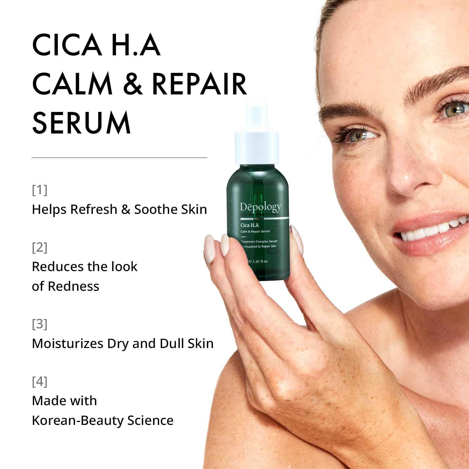 Depology CICA H.A Calm & Repair Serum | Reducing Discomfortable and Sensitivity Face Serum | Hydrating & Replenishing Facial Skin Care Product | Providing Relief from Redness Serum 1.01 fl.Oz