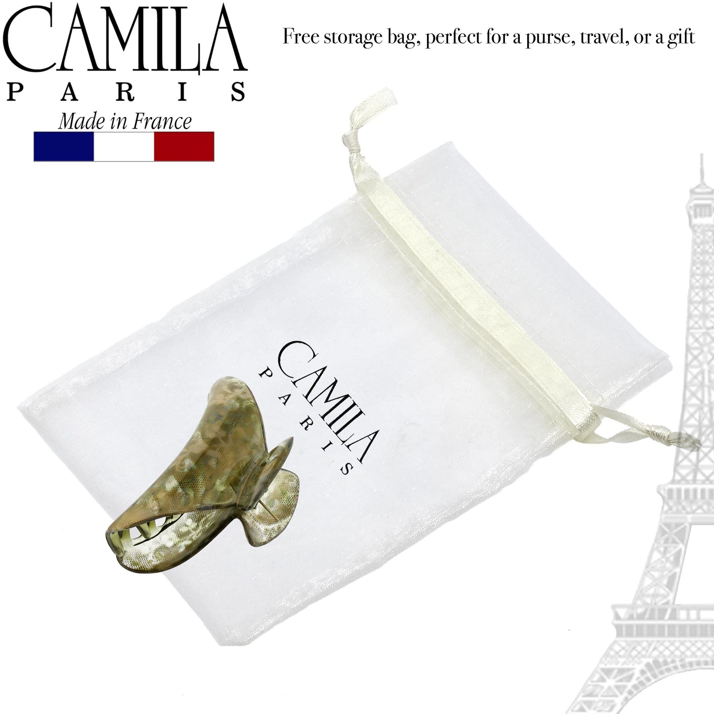 Camila Paris CP3424 French Hair Clip for Women Thick Hair for Long Curly Wavy Hair, Girls Hair Claw Clips Jaw, Durable Styling Big Claw Clip for Thick Hair, Strong Hold No Slip Grip, Made in France