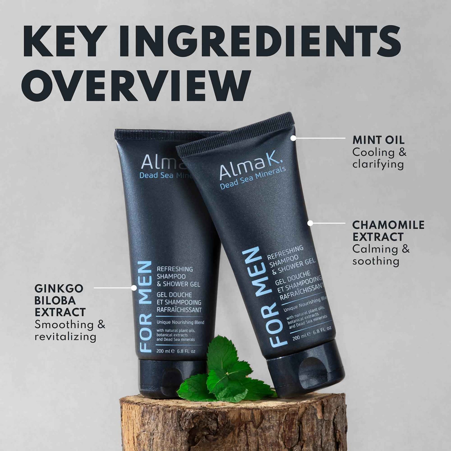 ALMA K Refreshing Shampoo and Shower Gel - 2 in 1 Mens Body Wash and Clarifying Shampoo - Antioxidant-Rich with Argan Oil, Dead Sea Minerals - 6.8 oz (Pack of 2)