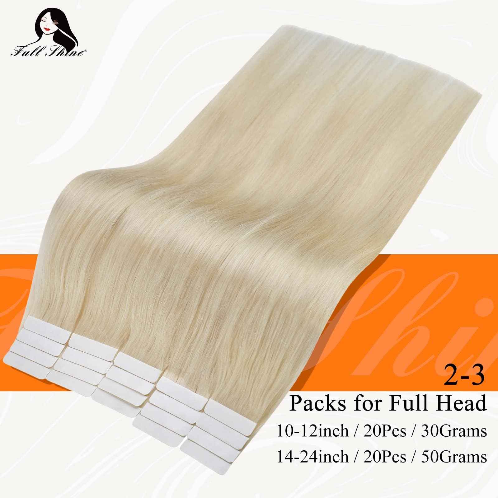Full Shine Tape in Hair Extensions Human Hair 12 Inch Straight 60 Grams Color 60 Platinum Blonde 40Pcs