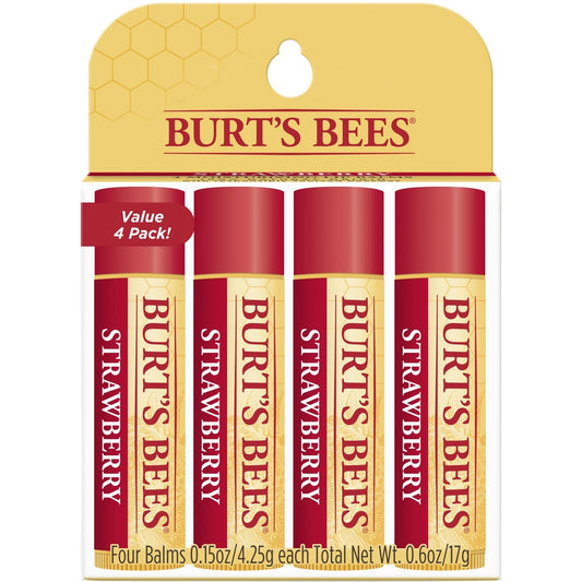 Burt's Bees 100% Natural Moisturizing Lip Balm, Strawberry with Beeswax & Fruit Extracts - 4 Tubes