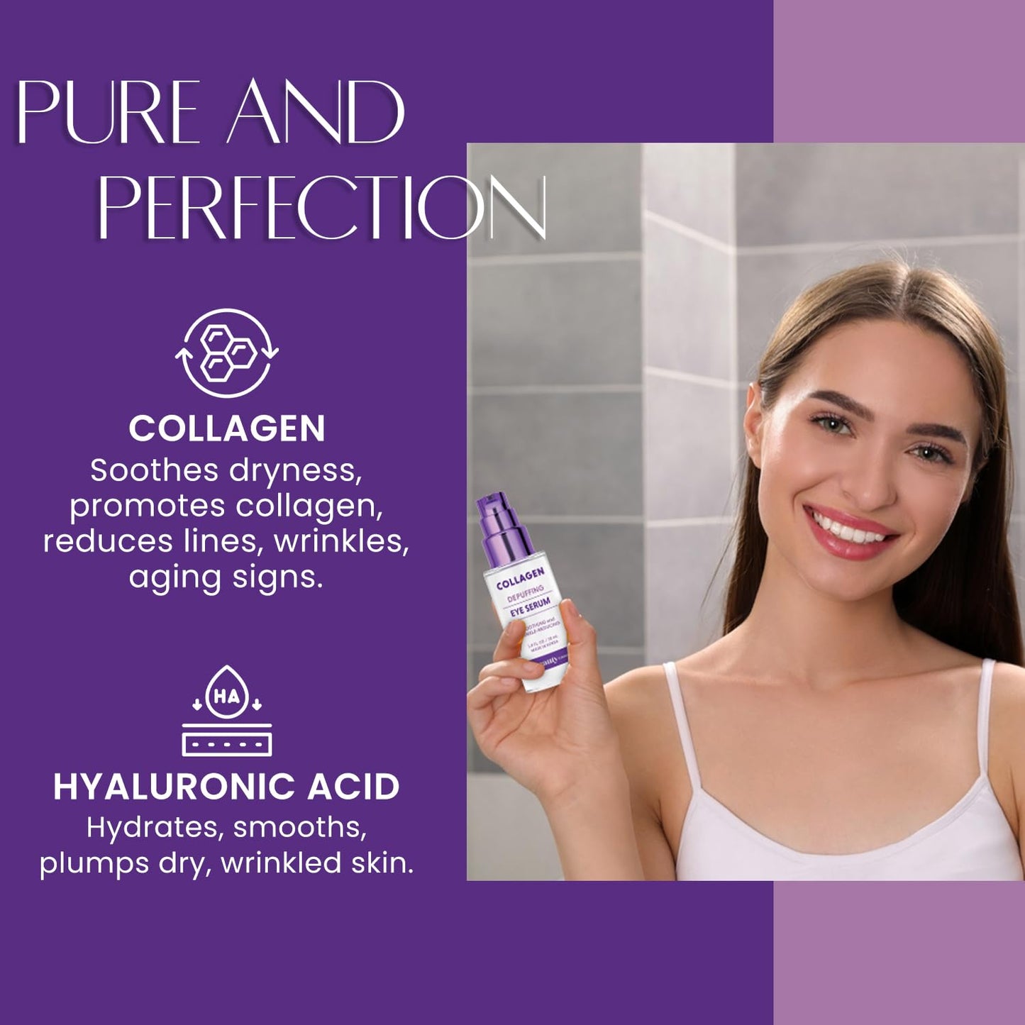 The Beauty Standard Collagen & Hyaluronic Acid Under Eye Serum - Anti Aging - Hydrating, Reduces Puffiness, Dark Circles & Wrinkles - Cruelty Free Korean Skin Care For All Skin Types - 1 oz / 30 ml