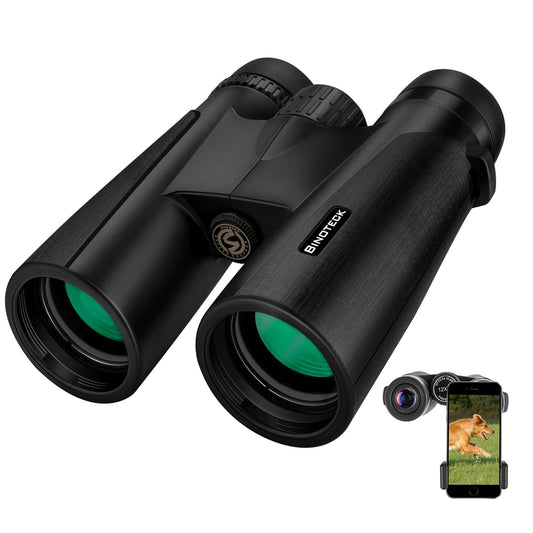 Binoteck 12x42 Binoculars for Adults Weak Light Vision Compact HD Binoculars for Bird-Watching Travel Hunting Concerts Opera Sports BAK4 Prism FMC Lens with Phone Mount Strap Carrying Bag