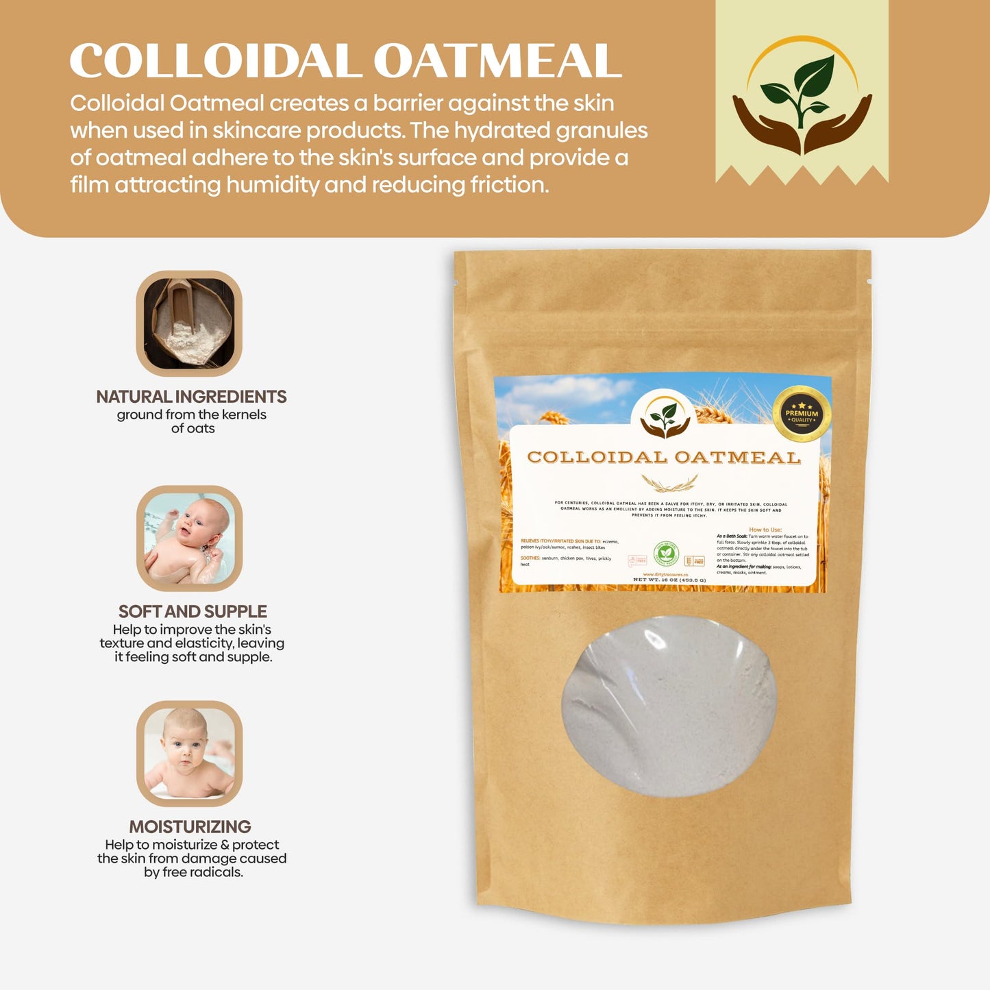 Dirty Treasures Organic Colloidal Oatmeal | Oatmeal Bath | Soap Making Colloidal Oatmeal |16 OZ