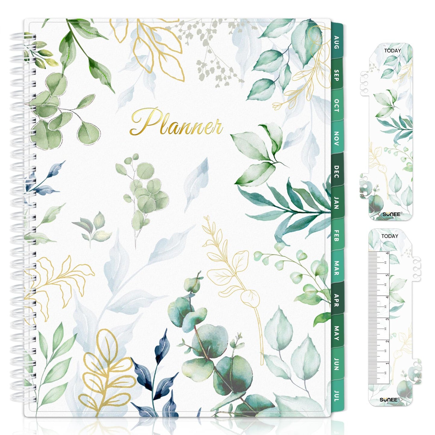 SUNEE Academic Planner 2024-2025 Weekly and Monthly - from August 2024 - December 2025, 8.5"x11" School Year Daily Calendar with Monthly Tab, Flexible Cover, Note Page, Pocket, Bookmark, Greenery