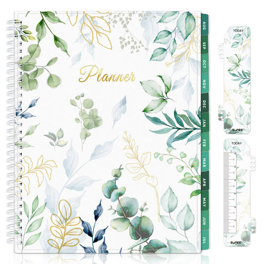 SUNEE Academic Planner 2024-2025 Weekly and Monthly - from August 2024 - December 2025, 8.5"x11" School Year Daily Calendar with Monthly Tab, Flexible Cover, Note Page, Pocket, Bookmark, Greenery