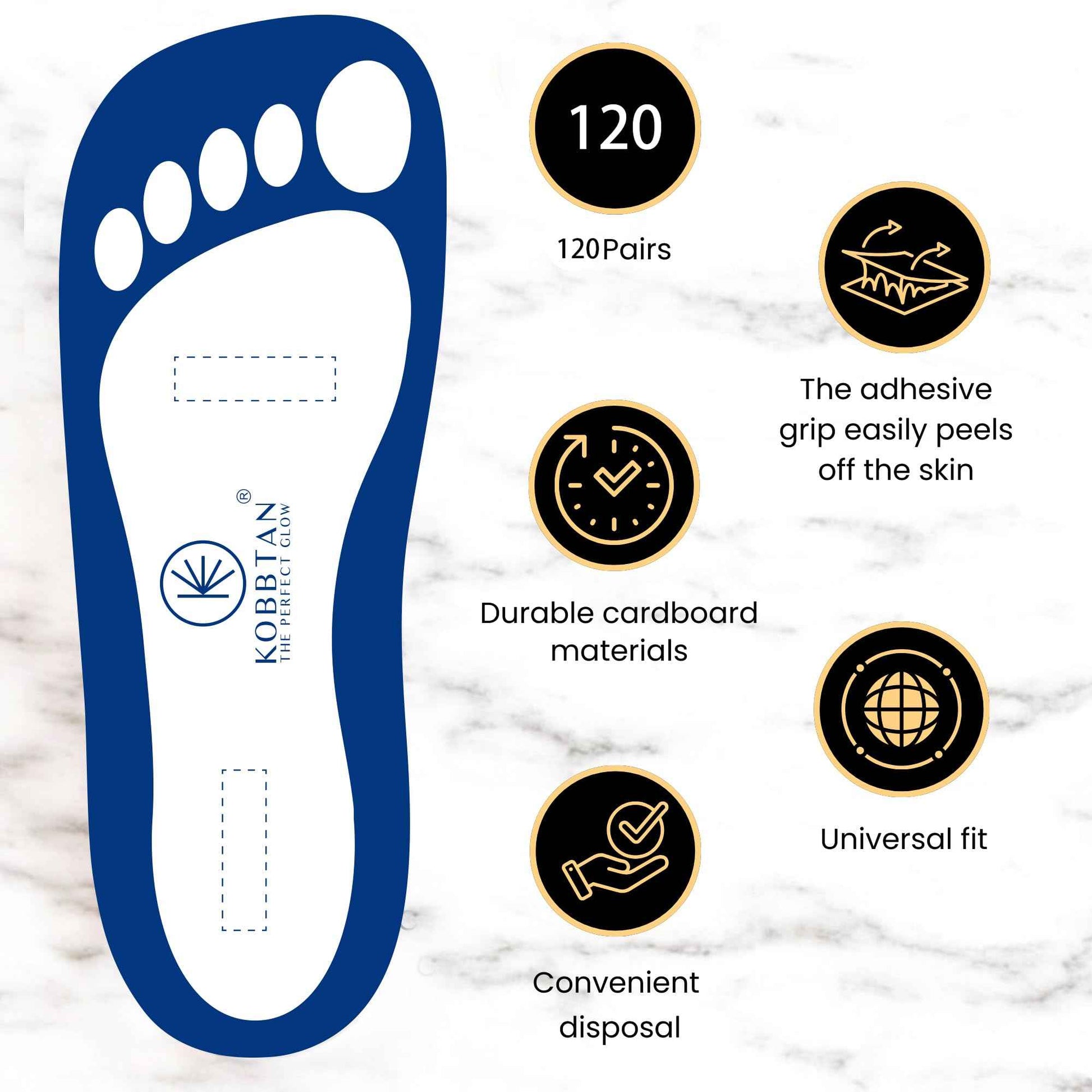 KobbTan 120Pairs Spray Tan Feet Pads Disposable & Economic for Spray tanning,Use in Tanning booth,Sunless Tanning at Home or Beauty Salon-Non Slip-Comfortable-Hygienic-Ultra Bronzing ((Blue))