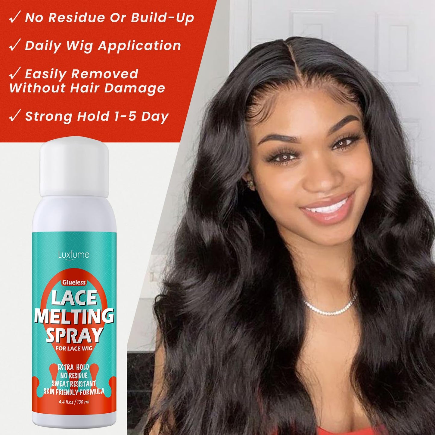 Luxfume Lace Melting Spray And Holding Spray 130ml - Glueless Alcohol Free Fast Drying Strong Natural Forming Hold Protect Edges,Melting Spray For Lace Wigs 4.4 oz