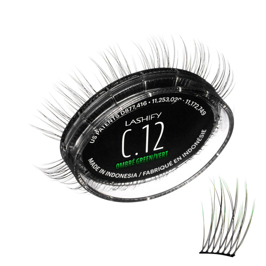 Lashify Curl 12mm Gossamer Eyelash Extensions Refill in Ombre Green, Easy DIY False Lashes for a Natural Look