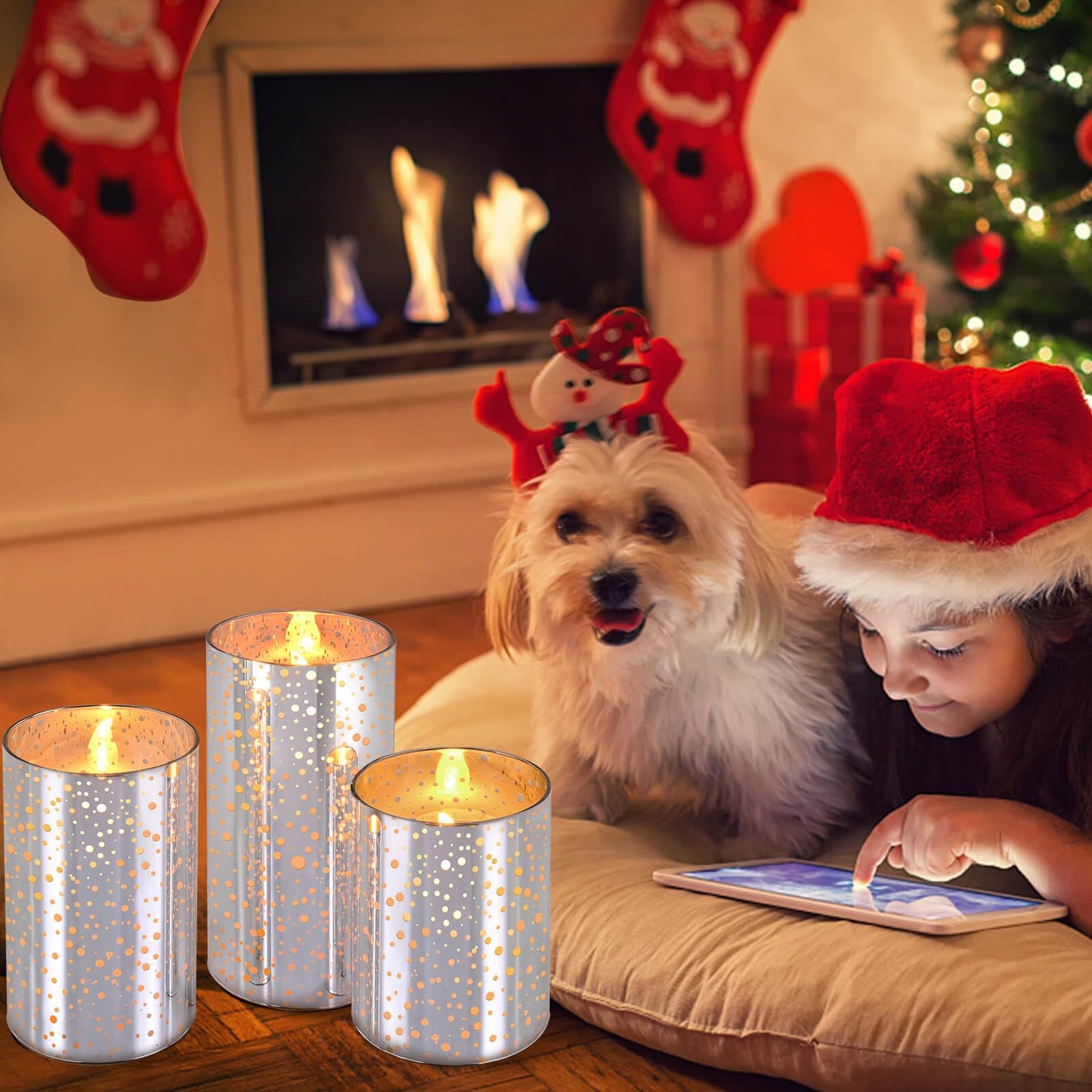 M Mirrowing Flameless Candles with Remote and Timer, Battery Operated Flickering LED Candles, Real Wax, AA Batteries Included, Silver Christmas Candles for Aniversary, Holidays, Birthday, Wedding