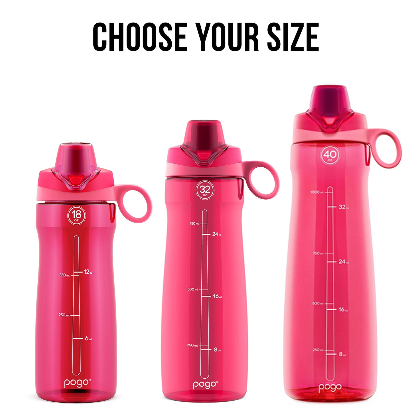 Pogo BPA-Free Tritan Plastic Water Bottle with Chug Lid, 18 Oz, Pink