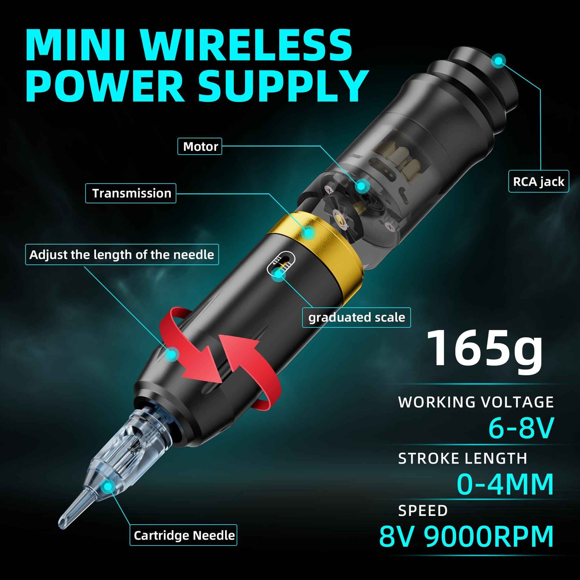 MIHERT Tattoo Gun Kit with Wireless Rotary Tattoo Machine, 1500mAh Battery, 20 Tattoo Cartridge Needles, 7 Tattoo Inks, Tattoo pen for Beginners and Professionals (TK-SZ-BG01)