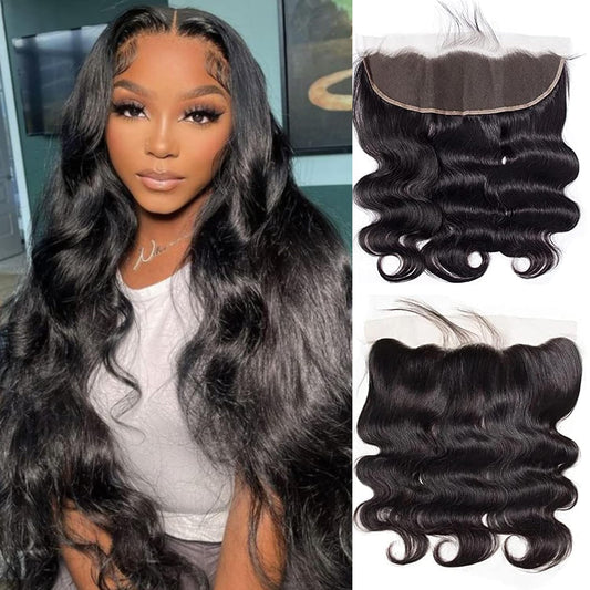 13x4 Lace Frontal Closure Body Wave Full Lace Frontal Ear to Ear Pre Plucked Lace Frontal Human Hair 100% Unprocessed Brazilian Virgin Human Hair 150% Density Remy Human Hair 16 Inch Natural Black