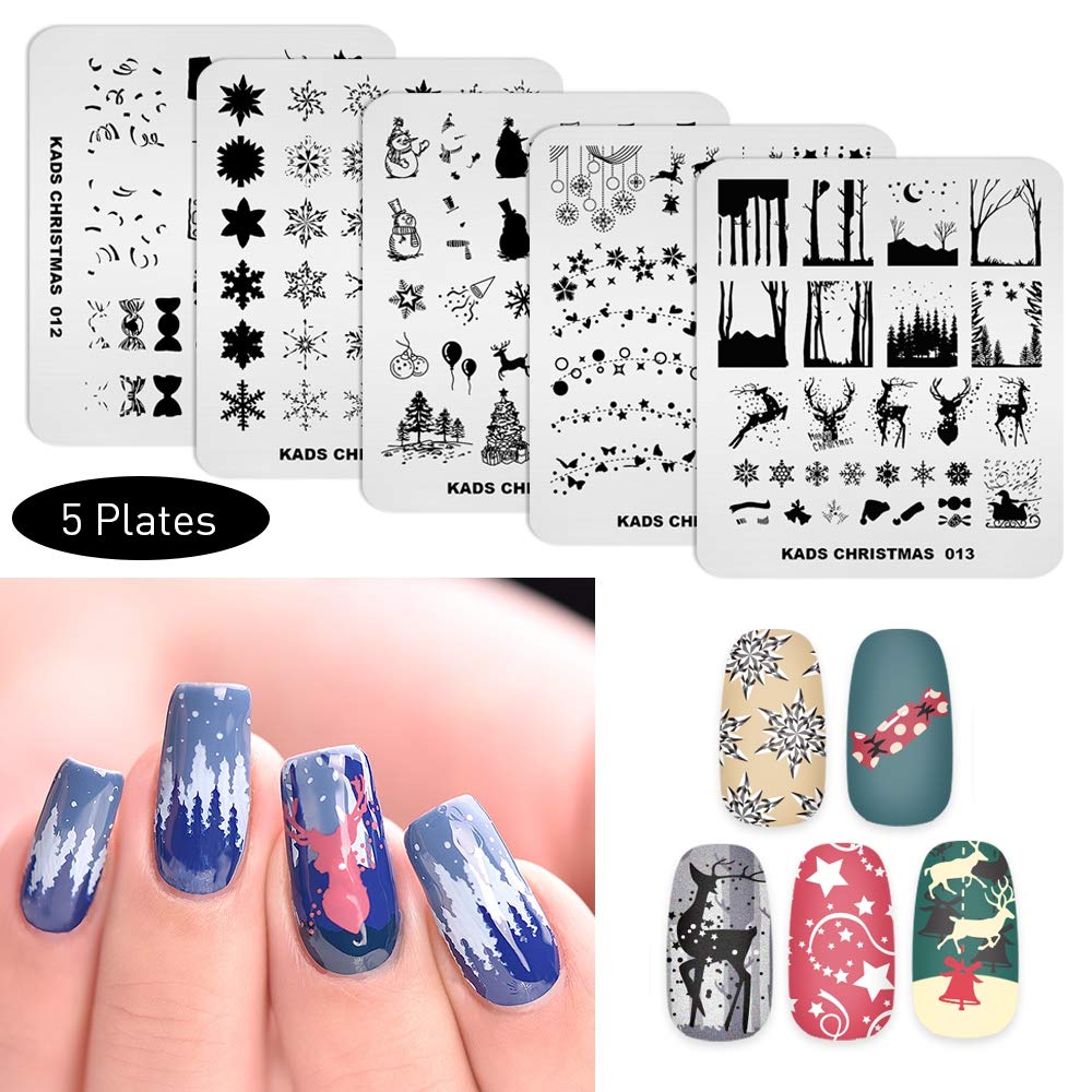 KADS 5pcs Nail Stamp Plates Set Nails Art Stamping Plates Leaves Flowers Animal Nail Plate Template Image Plate (Christmas 2)