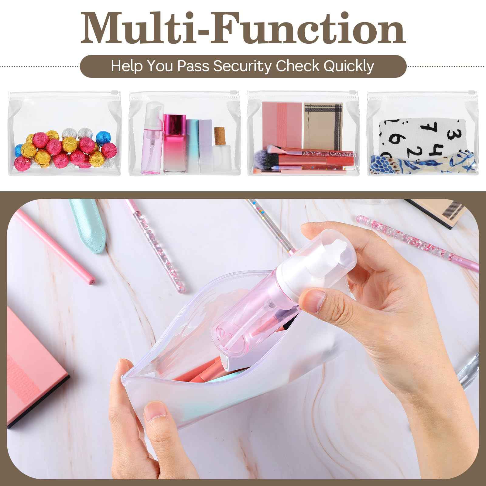 cobee 50 Pcs Clear Makeup Bags Bulk, Mini Cosmetic Organizer for Travel Small Transparent Zipper Pouch PVC Waterproof Pouches 7.9x5.9x2 In for Toiletry