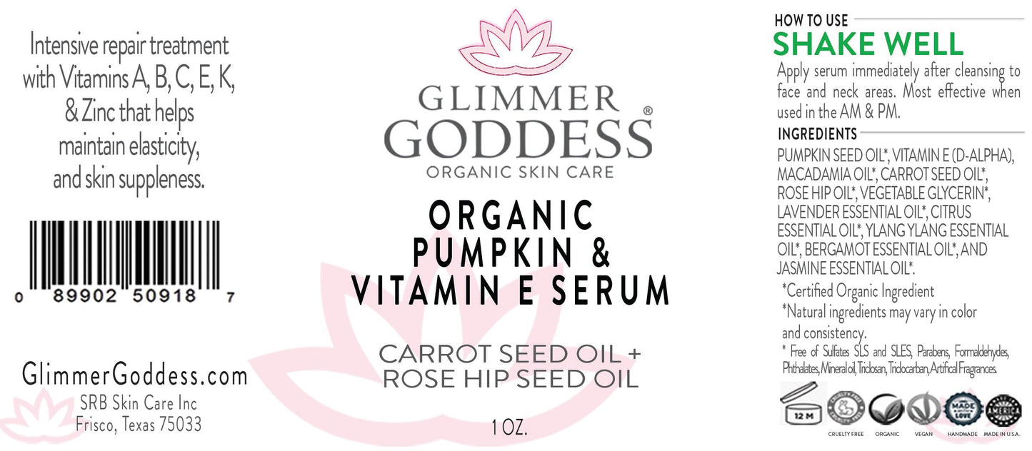 Glimmer Goddess Organic Face Serum with Pumpkin and Vitamin E, 1 oz