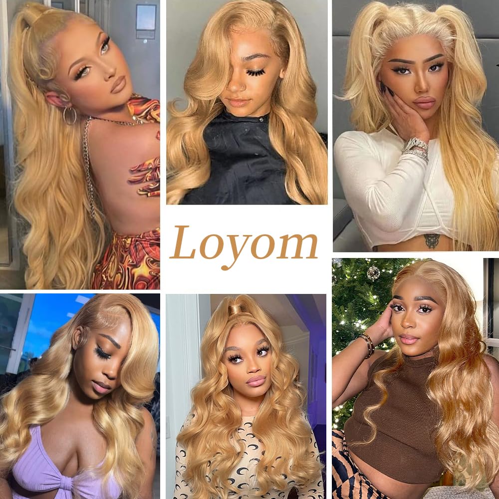 Loyom Honey Blonde Lace Front Wig Human Hair 27# Colored Human Hair Lace Front Wigs 13x4 Body Wave Glueless Lace Front Wigs Human Hair 180% Density 22 Inch