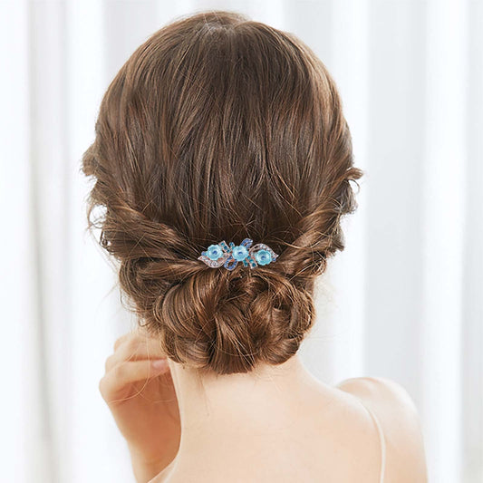 YienDoo Fancy Bridal Rhinestone Hair Clip Pin Barrette Blue Flower Bow Crystal Hairpins Barrette Sparkly Glitter Wedding Headwear Crystal Hair Clip Hair Shiny Hair Holder Accessories for Women Girls