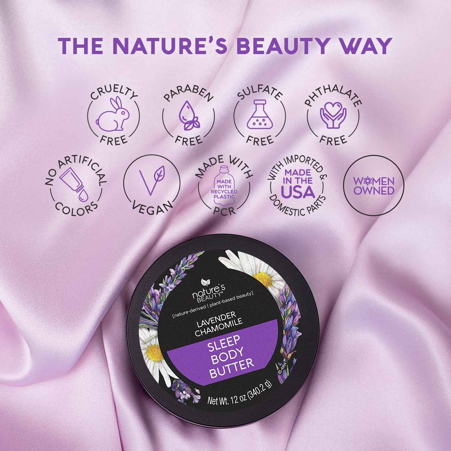 Nature's Beauty Lavender Chamomile Sleep Body Butter Multi-Pack - Sleep Well Luxury Rich Moisturizer, Relax + Calm Your Skin, Made w/Shea Butter, Jojoba + Moringa Seed Oils, 12 oz (2 Pack)