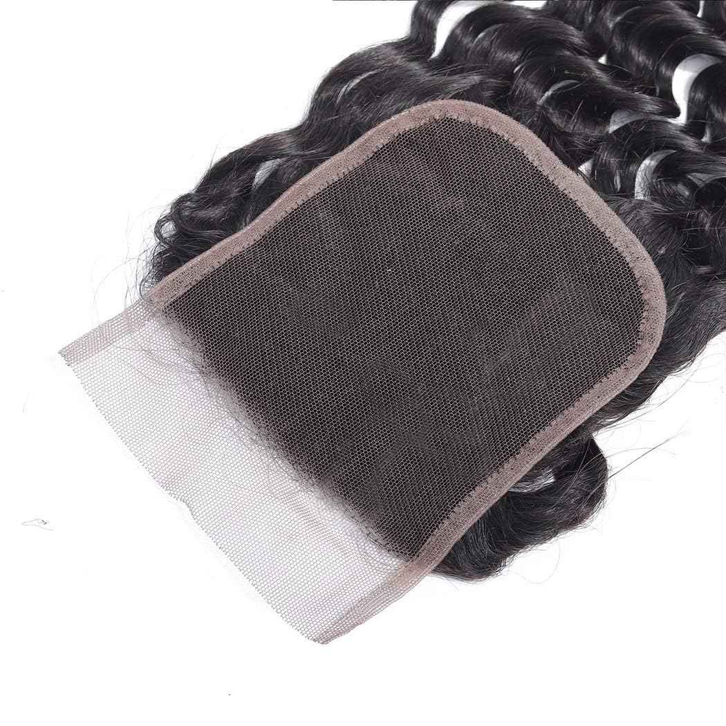 QTHAIR Water Wave HD Lace Closure 16A 4x4 Swiss Lace Closure Free Part Closure Wet and Wavy Human Hair Closure 20" Natural Color 150% Density Unprocessed Curly Closure Human Hair Lace Frontal Closure