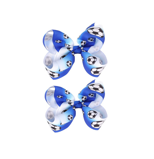 Soccer Ribbon Bow Hair Clips soccer bows Hair Accessories for girls.(FJ27) (Blue A)