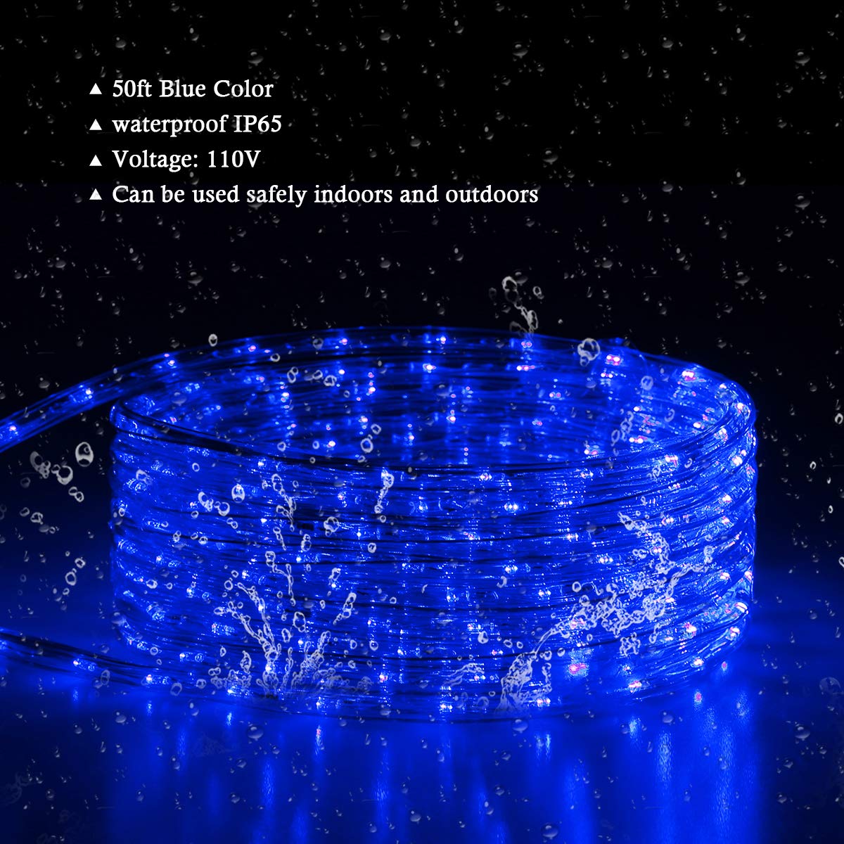 Tuanchuanrp 50Ft LED Rope Lights,Cuttable & Connectable LED Strip Lights Outdoor Waterproof Decorative Lighting for Indoor/Outdoor,Eaves,Backyards Garden,Party(Blue)