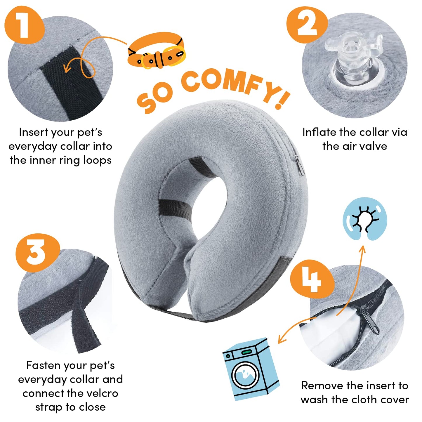 BENCMATE Protective Inflatable Collar for Dogs and Cats - Soft Pet Recovery Collar Does Not Block Vision E-Collar (Small, Grey)