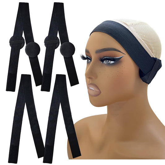 Citamora Elastic Bands for Keeping Wigs in Place with Ear Muffs - 4 Pcs Wig Bands for Melting Lace, Lace Band for Wig Grip, Lace Front and Frontal Edge Control (Black)