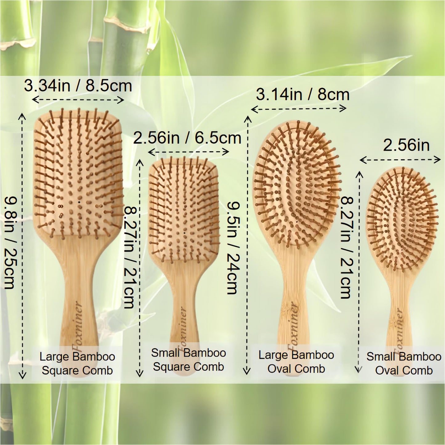 Foxniner Bamboo brush,bamboo hair brush,wooden hair brush,Eco Friendly Paddle Hairbrush for Women Men and Kids Make Thin Long Curly Hair Health and Massage Scalp· (Large Bamboo Square Comb)