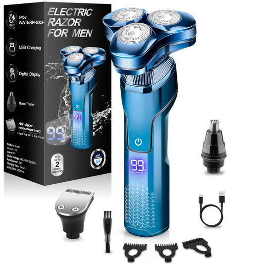 Electric Razor for Men,Upgrade Men’s Electric Shavers Rotary LED Display/Waterproof/Rechargeable, Electric Shaver for Men Cordless Floating Head Replaceable Blades,Electric Shavers for Men