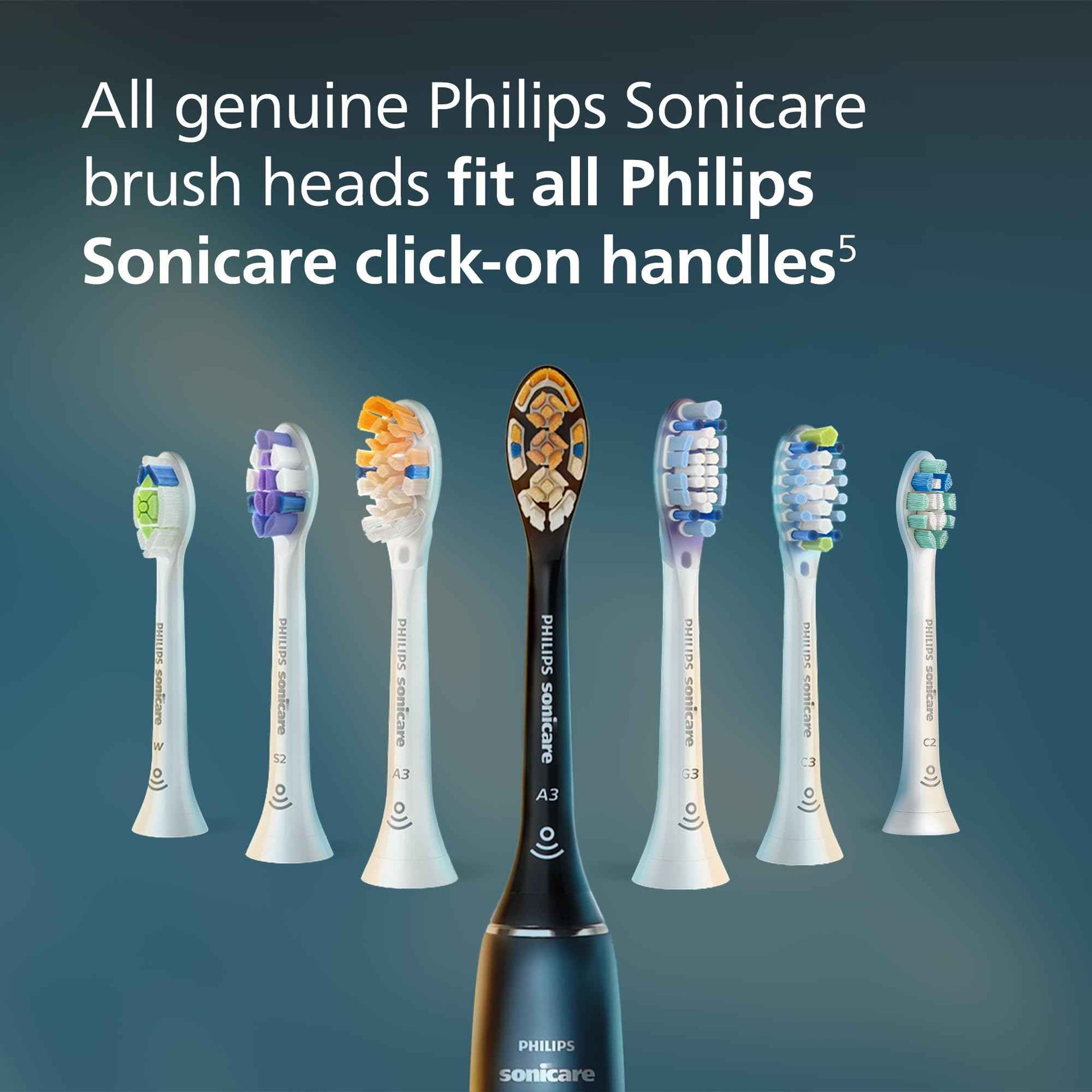 Philips Sonicare A3 All-in-One - Genuine Replacement Electric Toothbrush Heads, Black, 4 Pack One Year Supply, HX9094/95
