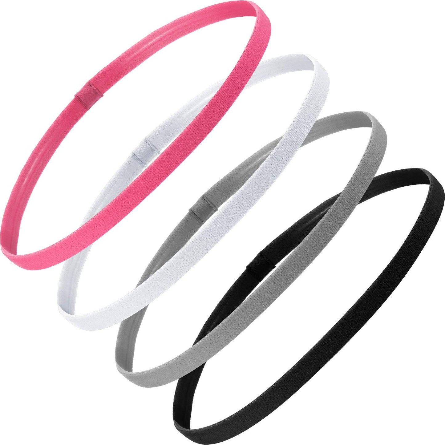 Sumind 4 Pieces Thick Non-Slip Elastic Sport Men Thin Headbands Football Hair Headbands for Women(Black, Pink, White, Gray)