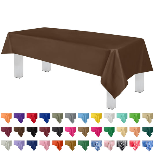 Grandipity Brown 12 Pack Premium Disposable Plastic Tablecloth 54 Inch. x 108 Inch. Decorative Rectangle Table Cover