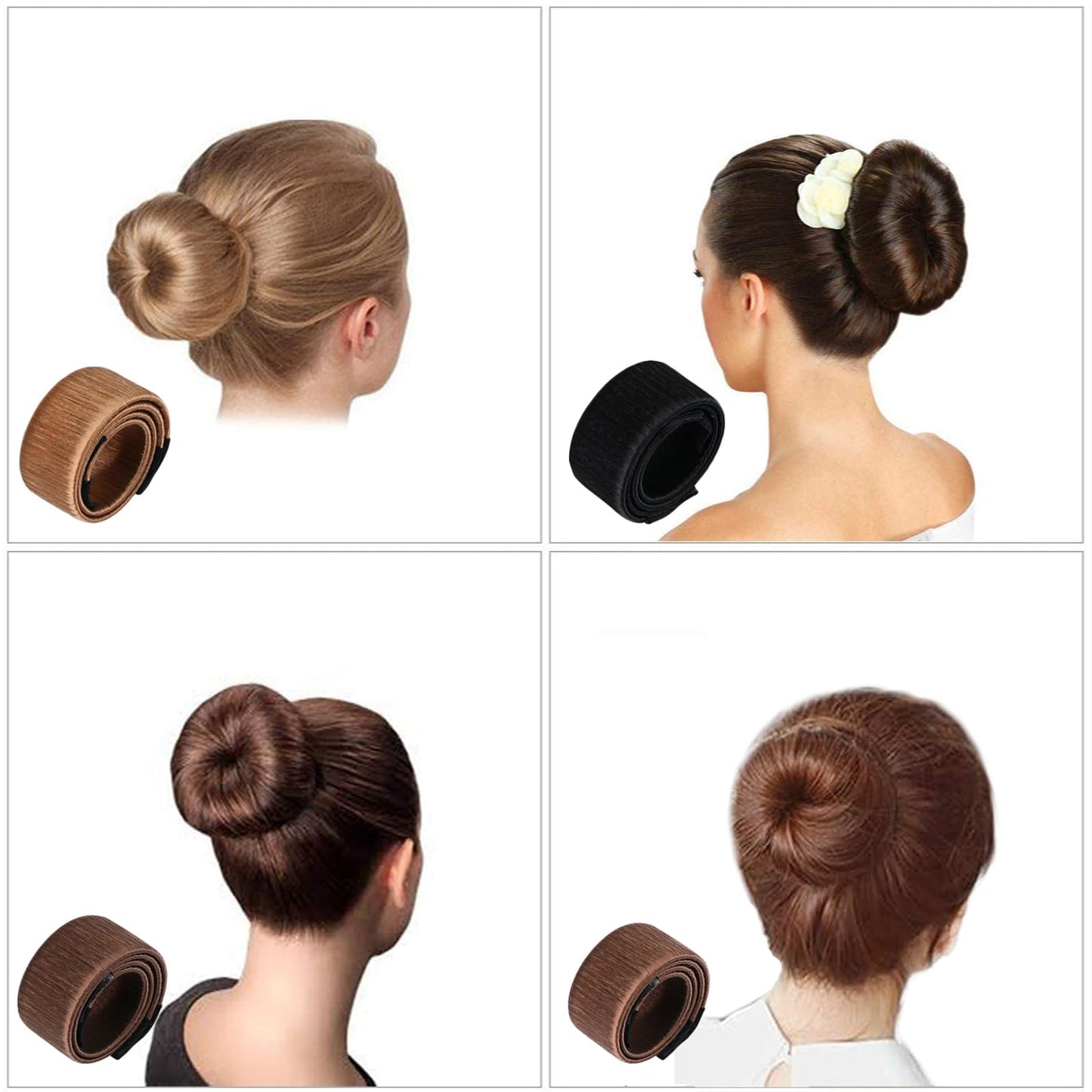 4 Pcs Magic Hair Donut Bun Maker for Ballet Style - Women, Kids (4 Brown)