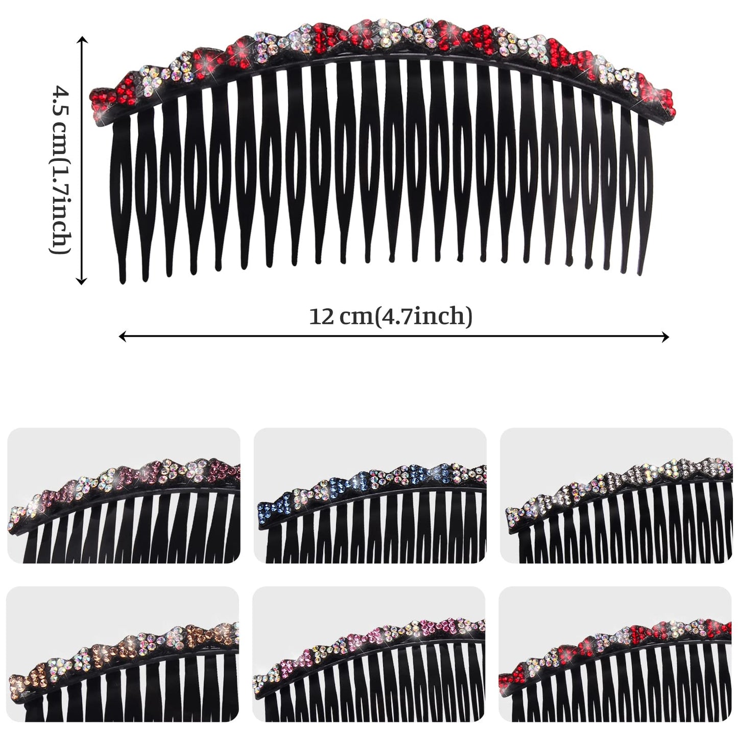 6Pcs Rhinestones Plastic Side Hair Combs for Women 24 Teeths Hair Comb Clips French Side Hair Comb Clip Set Twist Comb Hair Accessories for Fine Hair Women Girls - Glitter Bow